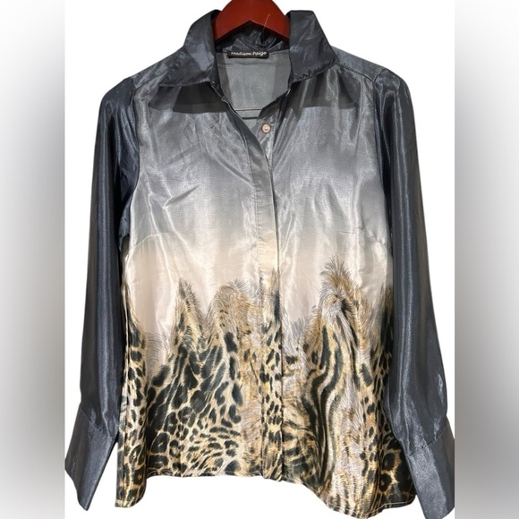Madison Paige Vintage 90s Y2K Animal Print Button Down Black & Tan Medium Cheeta - Picture 3 of 7